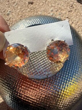 925 Sterling Silver CFJ Large Champagne CZ Round Stud Earrings Statement Sparkle